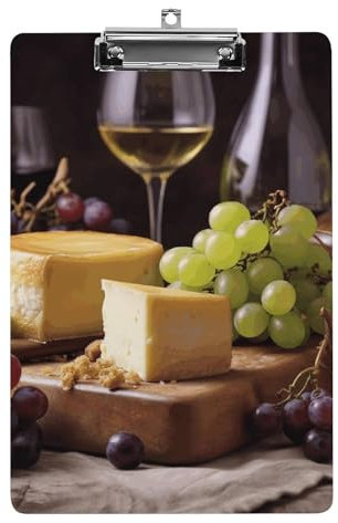 YJWANDL Planche à pince A4 pouvant contenir 100 feuilles, vin blanc, fromage, gâteau, raisin, presse-papiers en acrylique, porte-bloc pour bureau, planche à pince pour enseignant, style