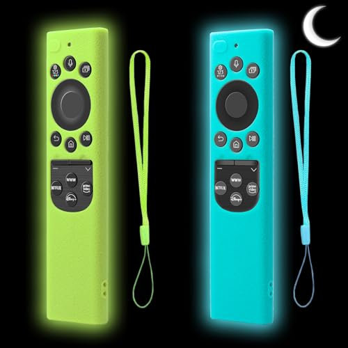 Paquete de 2 fundas de silicona para Samsung Smart TV BN59 Series | Funda protectora para control remoto de celda solar BN59-01357/01385/01265A | Diseño antideslizante que brilla en la oscuridad (azul