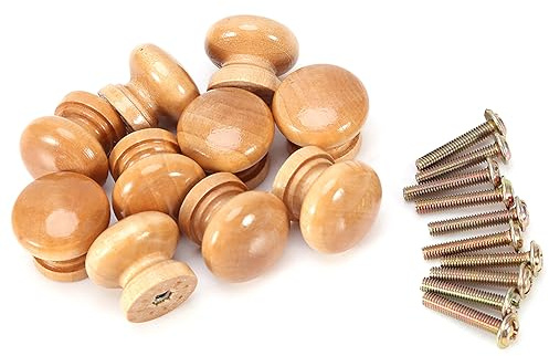 HAOHIZE Möbelknöpfe Holz, 10 Stück Schubladenknöpfe, Schrankgriffe Holz, Holzgriffe für Schränke, Runde Schrankknöpfe Mit Schrauben, Holzknöpfe Natur für Kommode, Möbelknauf, Möbelgriffe Holz (28 mm)