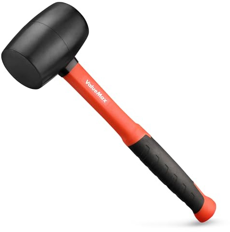 ValueMax 8oz Rubber Mallet Hammer, Fiberglass Handle, Double-Faced Soft Mallet, Soft Blow Tasks without Damage for Camping, Flooring, Tent Stakes, Woodworking