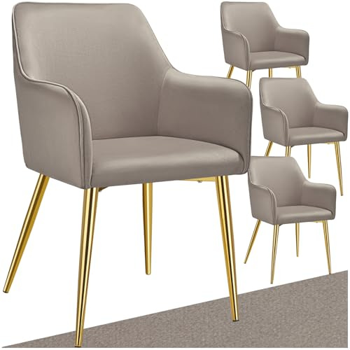 tectake® 4er Set Stuhl, Esszimmerstühle, ergonomischer Samt Stuhl Sessel, Möbel für Wohnzimmer, Armlehnstuhl für Esstisch, als Küchenstuhl, Essstühle skandinavisch, Schalenstuhl modern - Taupe