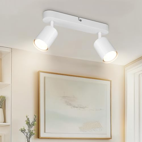 VEKIDOT Lámpara de Techo 2 Focos, Foco de Techo Orientable, Plafones de Techo Blanco, Foco de Techo Moderno, Lamparas de Techo LED Para Cocina, Dormitorio, Salón (Sin Bombilla)
