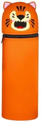 2 in 1 Silikon Federmäppchen, 2 in 1 Weiche Silikontasche Kawaii Federmäppchen Federtasche aus weichem Silikon für Stifte, Federmappe und Stiftehalter, Mäppchen Tiere, Schlampermäppchen (Tiger)