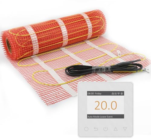 HEATIT Stuoia di riscaldamento a pavimento elettrica autoadesiva, sistema di riscaldamento a pavimento radiante 200W/㎡ Warmmat con termostato ET-84W bianco, 12㎡