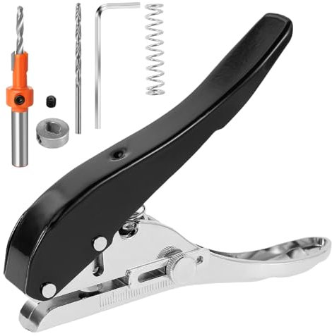 Einzellochstanzer, 1 x Papierlocher, strapazierfähig, 8 mm, Einlochstanzer, tragbarer Handstanzer für Etiketten, Karten, Kunststoff-Karton, mit Zubehör (1 Stück, schwarz)