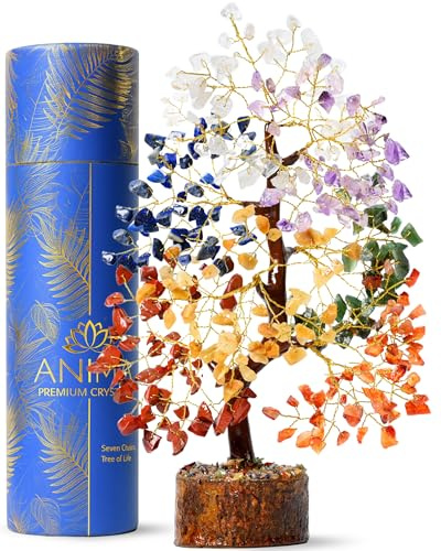 Anima Árbol de la Vida de Cristal – Árbol de 7 Chakras para Sanación, Armonía, Energía Positiva, Suerte y Manifestación – Incluye Guía y Caja de Regalo – Artesanía Ética de India