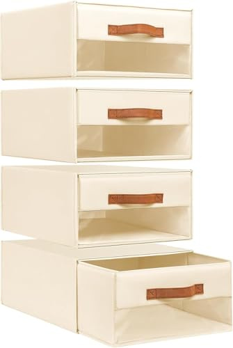 DIMJ Cassettiera Scrivania per Armadio Interno - Organizzatore Cassetti Impilabile, con Finestra Trasparente, Scatola Porta Oggetti Organizer Cassetti per Ufficio, 40 x 32 x 17 cm, Beige, 4 Tiroirs