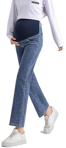 Pantalones de maternidad de invierno para mujer, con soporte abdominal elástico, pantalones vaqueros para embarazadas, ajuste holgado, pantorrilla media, cómoda ropa de ocio al aire libre, ropa