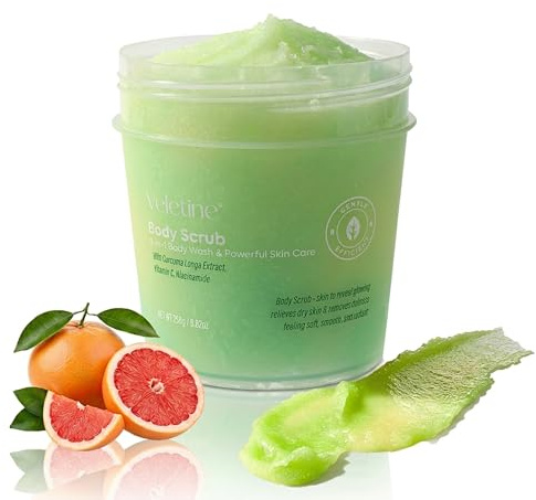 veletine Gommage Corporel Au Curcuma, à La Vitamine C Et à La Niacinamide - Gommage Doux Exfoliant Et Hydratant Pour Le Corps, Les Mains, Les Pieds Et Le Maillot, 8.8oz /250g (Jaune-Vert)