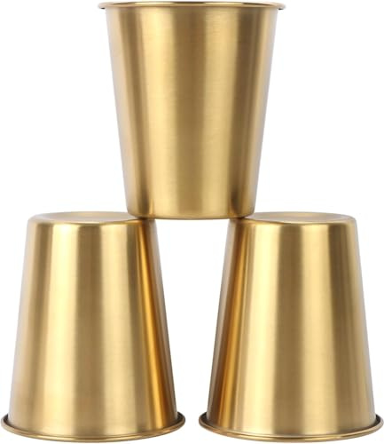 EVERMARKET Golden Beer Mug, 300ml Stainless Steel Cups Beer Glasses Shatterproof Pint Drinking Cups Metal Drinking Glasses for BBQ Parties Gifting (3-Pack)