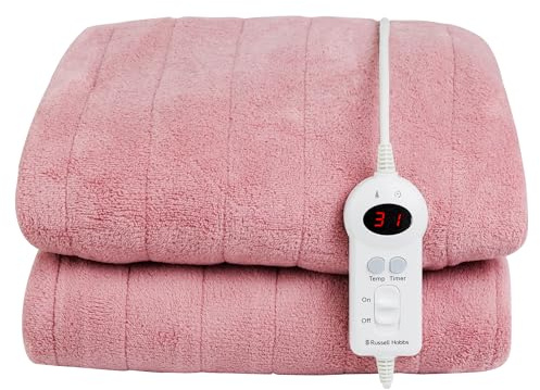 Russell Hobbs Heizdecke, beheizter Überwurf aus Microfleece, 130 x 180 cm, mit digitaler Fernbedienung, automatische Abschaltung, Überhitzungsschutz, 12-Stunden-Timer, 9 Heizstufen RHHT1004PNK