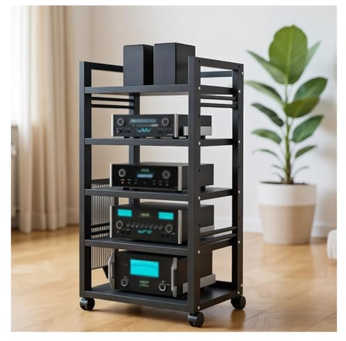 55 * 40 * 100cm AV Media Stand, Audio Component 5 Shelves Holders, Entertainment Unit Media Cabinet, Stereo Receivers Turntables Equipment(Black)