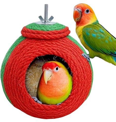 Haus – 30 cm verstellbare Sisalseil-Hütte, kaubares Vogelnest, Kleintier-Schlaf-Spiel-Unterschlupf, für drinnen und draußen, Nistplatz für Papageien, Hamster, Finken, Wellensittiche, kleine Haustiere