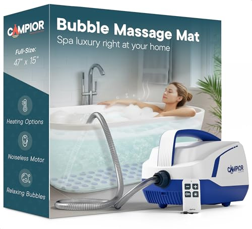 Masajeador de baño de burbujas de 47.25 x 14.57 pulgadas, masajeador de hidroterapia de cuerpo completo para bañera, burbujas ajustables de 6 niveles, tapete de spa de aire calentado, ventosas
