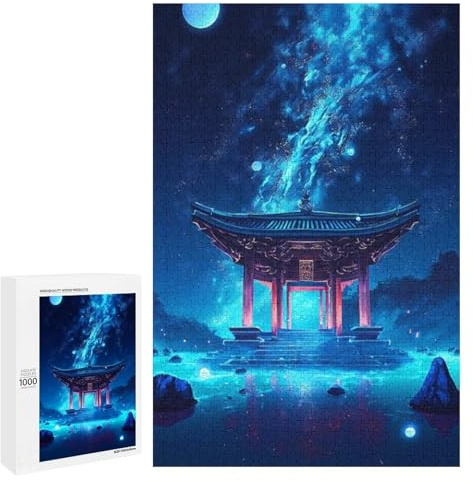 1000 PCS Teenagers Puzzles Magical Asian Pavilion Night Scene Jigsaws for Adults Puzzle Difficult Hard Challenging To Complete Challenging Game Toys 1000 PCS