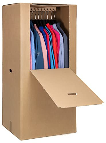 KK Verpackungen Kleiderbox Umzugskarton | 35 Stück, 600 x 510 x 1350 mm | 2-wellig BC Welle, aufklappbar | Integrierte Bügelhalterung, Seitengriffe | Umzug Spedition Kleiderkarton