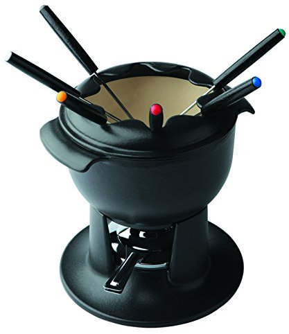 Visiodirect Service à Fondue 140cl Noir en Fonte émaillée