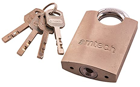 Amtech T1620 50mm Steel Padlock with Keys, 8mm Hardened Steel Shackle, Precision Locking Mechanism Security Padlock