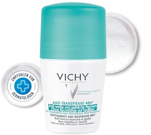 Vichy Desodorante en Formato Roll-On Para Mujer, Antimarcas, Antitranspirante, Ideal Para Pieles Sensibles, 48 Horas de Eficacia Probada, Color Verde, 50 ml