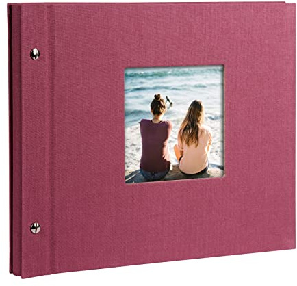 goldbuch 26508 Schraubalbum Bella Vista Trend Fuchsia, Fotoalbum 30x25x2 cm | Erweiterbares Fotobuch mit Bildausschnitt, Magenta Leineneinband, 40 schwarzen Seiten & Pergamin, Album für bis 180 Fotos