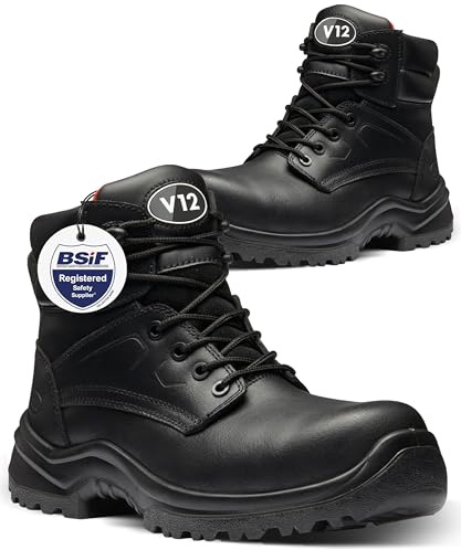 V12 Otter S3 SRC Derby Safety Boot - Black Leather, Water-Resistant, Anti-Penetration Midsole, Composite Toe | Certified EN ISO 20345