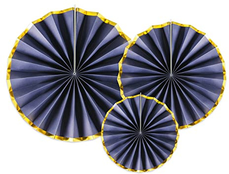 Papier Rosetten Deko 23-40cm 3er Set Dekofächer Papierfächer Blumen hängend Hochzeit Geburtstag blau