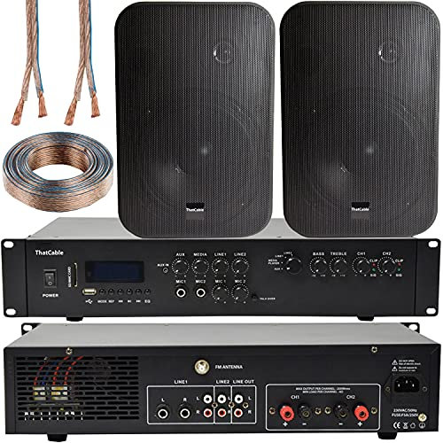 400W Stereo Bluetooth Sound System | 2 Channel HiFi Mixer Amplifier Amp Kit | 2x 200W Black Wall Mounted Speaker | Powerful Loud Wireless Music Streaming | Bar Restaurant Home Audio | Echo Alexa