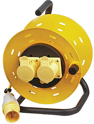 Pro Elec PEL00954 110V 2-Gang Extension Reel, 16A, 25 m, Yellow