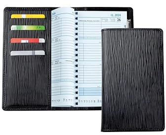 DELMON VARONE - Personalisierbarer Taschenkalender 2026 + 2027 Manhattan Leder schwarz - Organizer Wochenplaner (1 Woche auf 2 Seiten) Lederhülle - Buch-Kalender Terminplaner mit Wochenübersicht