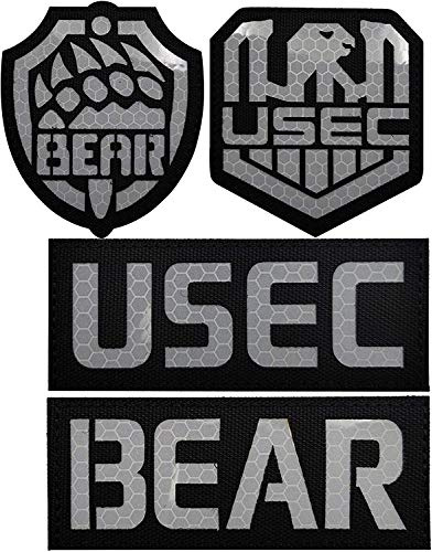 4-pack Ryssland fly från Tarkov Bear USEC IR Infraröd reflekterande lapp - Taktiska militära märken dekorativa applikationer - krok och ögla fästanordning baksida