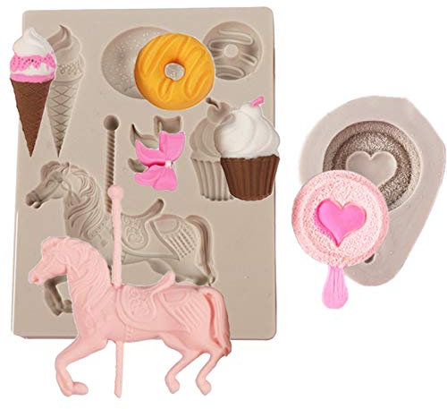2 piezas Molde carrusel chocolate Molde de chocolate con forma de animal No pegajoso y fácil de limpiar con rosquillas de helado de carrusel y otros estilos listos para cocinar (gris)
