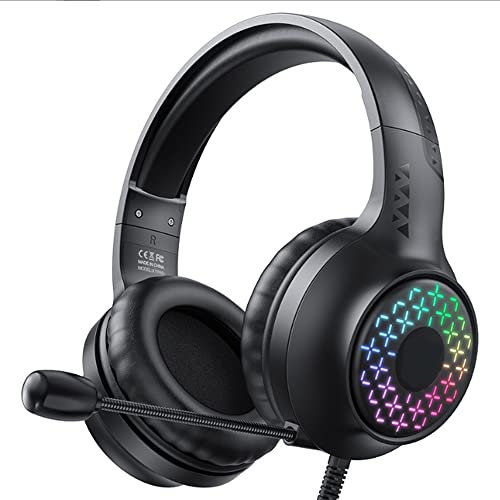 Cuffie da sopra l'orecchio,per adulti DJ cuffie ibride con cancellazione attiva del rumore con auricolari in memory foam microfono integrato effetto luce RGB magico,vestibilità comoda