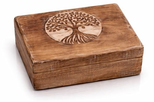 Tolles Geburtstagsgeschenke Handgemachte dekorative hölzerne Schmuckkasten Baum des Lebens Carving Schmuck Organizer Andenkenkasten Schatztruhe Schmuckstück Halter Aufbewahrung Schloss Box (White)