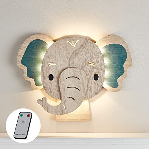 Lights4fun Aplique de Pared en Forma de Elefante con 34 LED Blanco Cálido a Pilas Luz Nocturna Retro Iluminada con Temporizador y Mando a Distancia Decoración de Habitación de Niños