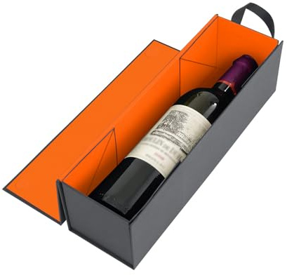 RYDDOY Wein-Geschenkbox, 32,8 x 9,5 x 9,5 cm, orangefarbene | Faltbare Weinkiste mit Magnetverschluss, für Likör, Wein, Champagner, perfekt für Partys, Hochzeiten, Geschenkverpackungen