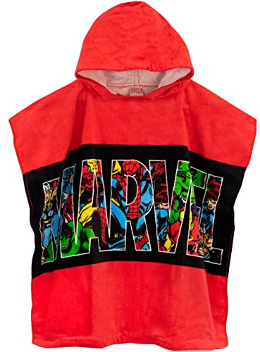 Marvel Handtuchponcho | Avengers Badeponcho Jungen | Badetuch Kinder Jungen | Kapuzenhandtuch Kinder | Einheitsgröße Rot