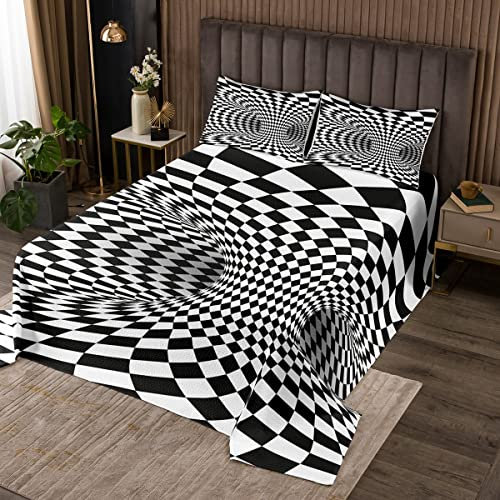 Schwarz weißes kariertes Tagesdecken geometrisches Gitter 240 x 260 Tagesdecke schrägem Raster für Kinder einfarbiges schlichtes geometrisches Steppdecken quadratisches Karo Schlafzimmer Dekor
