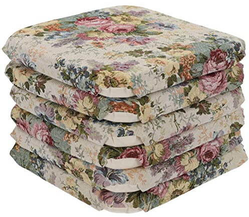 Cuscino coprisedia Imbottito con Alette Aurora Fiori, Cuscino Sedia Cucina, Sfoderabile, Misura 38x38 cm. - Set 6 PCS