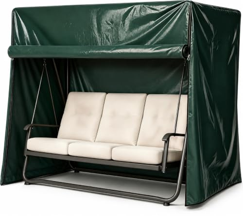 RICHIE 3 Sitzer große Gartenschaukel Abdeckung mit Reißverschlüssen, wasserdicht, staubdicht, Hängematte Garten Abdeckung Grün (215x150x150cm)
