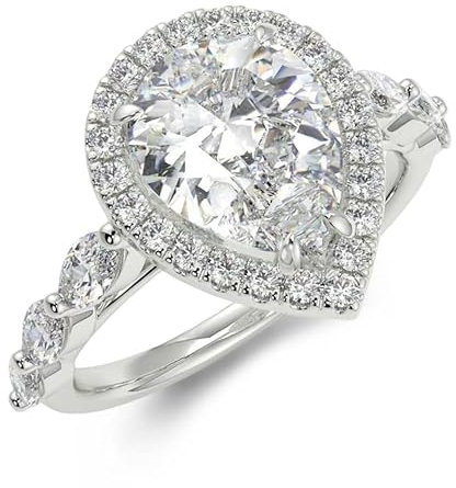 BEBEWO 375 585 750 Hochzeitsringe für Damen 2ct Tropfen Moissanit Gold Halo Ring Verlobungsringe Damenring Personalisiert