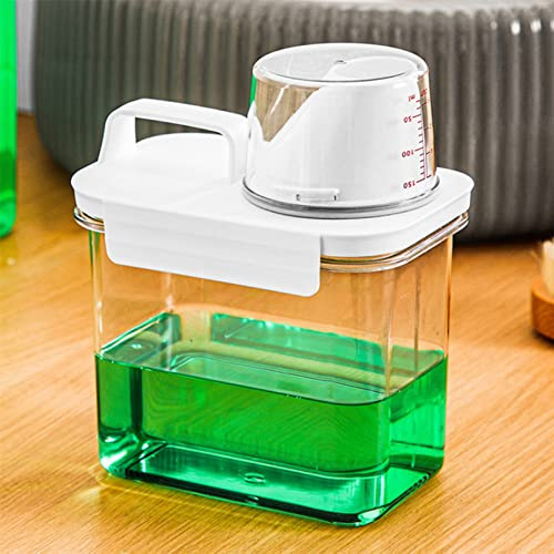 QXPDD Luftdichter Waschmittelspender mit Messbecher, transparente Waschpulver-Aufbewahrungsbox, Waschpulverbehälter, Aufbewahrungseimer, Waschmittelbox, 1100 ml