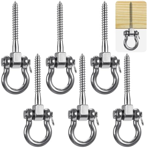 SELEWARE Lot de 6 Crochets Robustes pour balançoire à 180°, Support à vis en Acier Inoxydable, capacité de 816,5 kg, pour Aire de Jeux, Yoga, hamac, Corde, Sac de Sable, Sac de Frappe, Porche