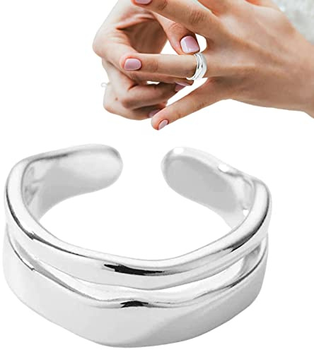 Maodom Doppio Anello da Donna, Anelli a Doppia Fila Aperti in Argento Sterling 925, Gioielli Fidget Regolabili, Anelli a Fascia impilabili, Anello Fidget, Fede Nuziale per Ragazze, Anello Regalo