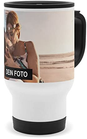 PhotoFancy® - Personalisierter Thermobecher - Isolierbecher To go mit eigenem Foto und Text selbst gestalten - Layout wählen (1 Bild)