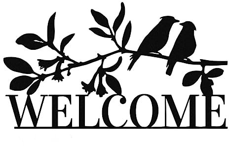 Metal Welcome Sign for Front Door, Metal Welcome Sign for Outside Wall Art with Black Leaves and Birds, Bird Lover Gift for Home, Garden, and Office Decor