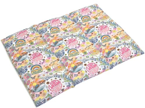 Saco térmico para la espalda o el vientre 40x30 cm (algodón orgánico Flower Power) - Almohadas térmicas de calor con semillas - Semillas de colza (Calor/Frio)