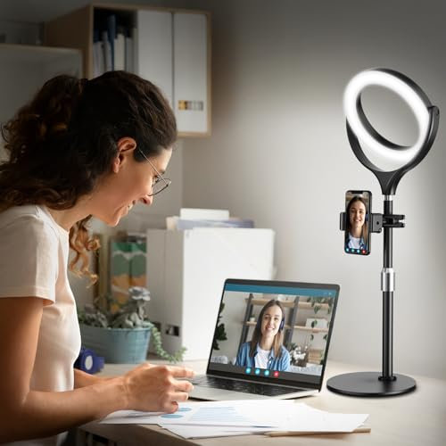 Evershop Ring Light with Stand & Phone Holder, 7 Desk Ring Light for Laptop/Computer/Webcam/Phone, Halo Light for Video Conferencing, Video Calls, Zoom Meeting, Live Streaming, Makeup, YouTube