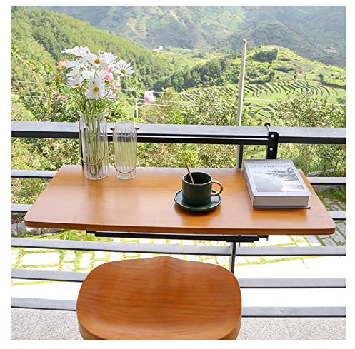 IBOWZ Balkonhängetisch Balkon-Hängetisch, Terrassen-Balkon-Hängetisch, Klapptisch, wasserdichter Holz-Hänge-Balkontisch, hängendes Klappgeländer für Terrasse, Garten, Balkon/Massivholz/100 x 35 cm