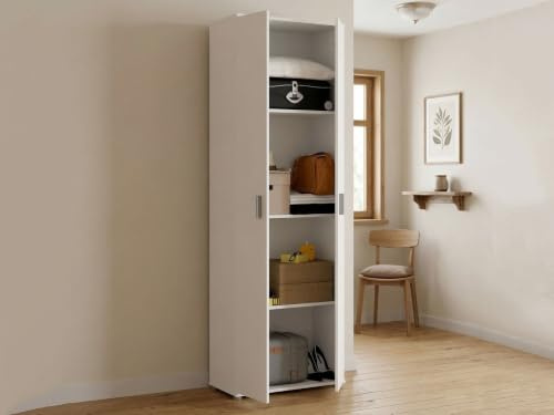 Dmora - Armadio multiuso 2 ante Serro, Mobile multifunzione, Guardaroba porta scarpe, 61x35h190 cm, Bianco
