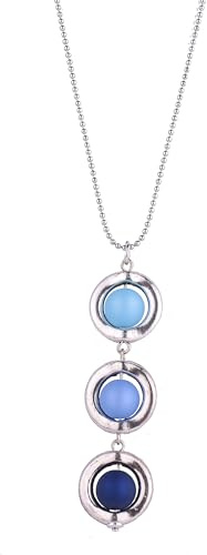 Adi-Modeschmuck lange Kette 'Dahlia', 3-teiliger Anhänger mit Polaris Perlen an einer feinen Kugelkette aus Edelstahl, handgefertigt in Berlin (Türkis, Royalblau, Marineblau)